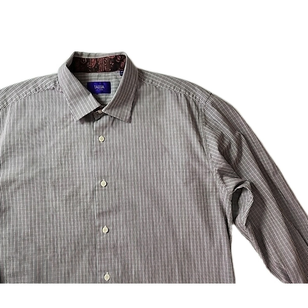 TALLIA Men's Large 100% Cotton Micro Plaid Button Down‎ Long Sleeve Dress Modern